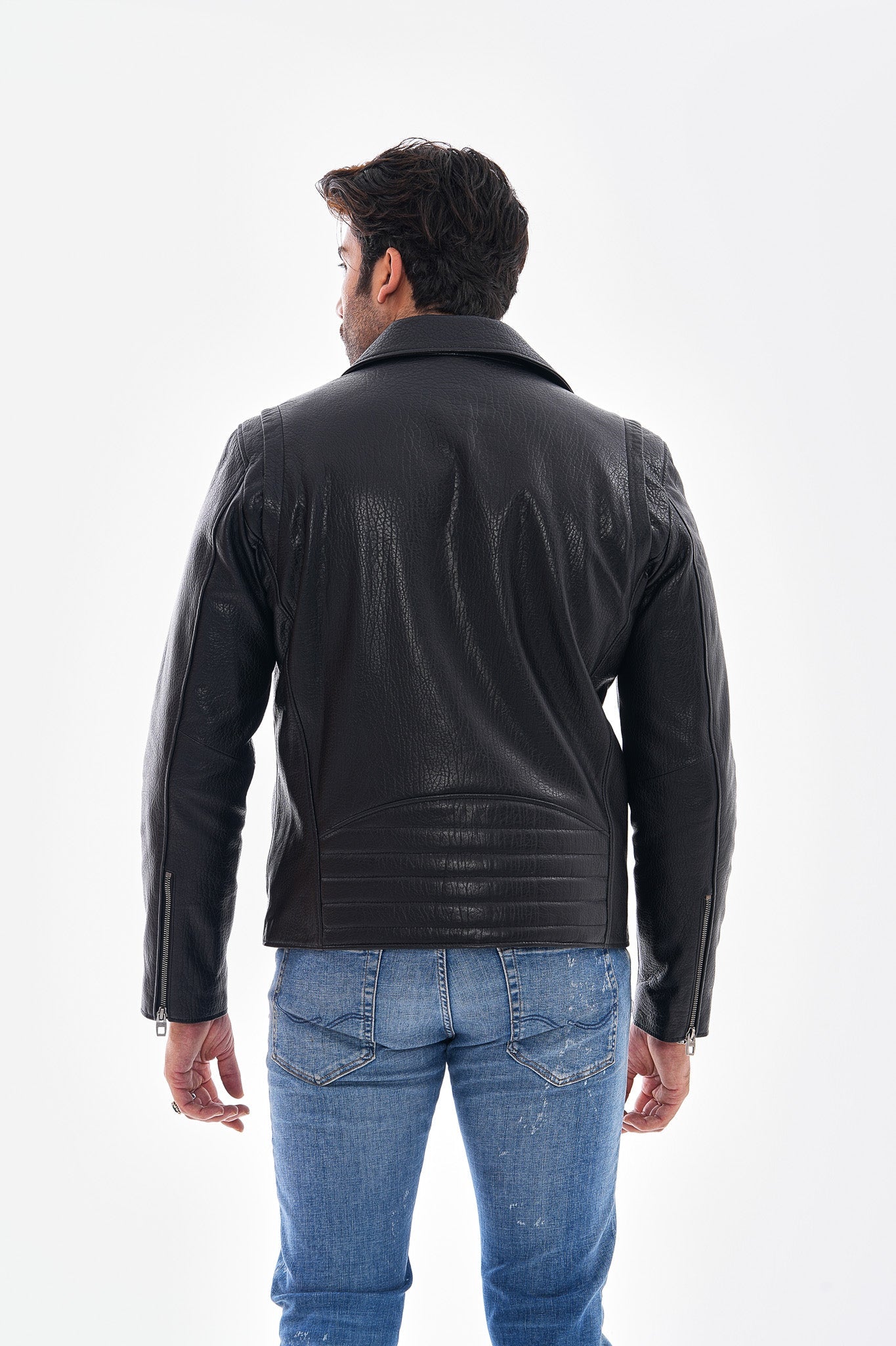 The Volt Textured Black Leather Jacket - Vinci Leather