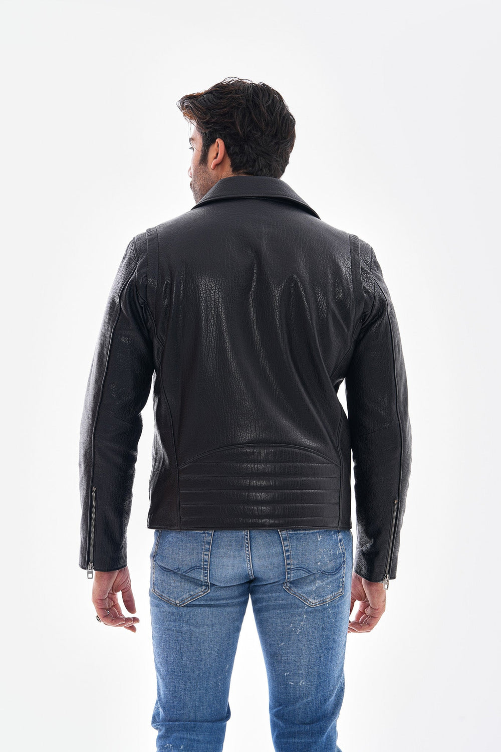 The Volt Textured Black Leather Jacket - Vinci Leather