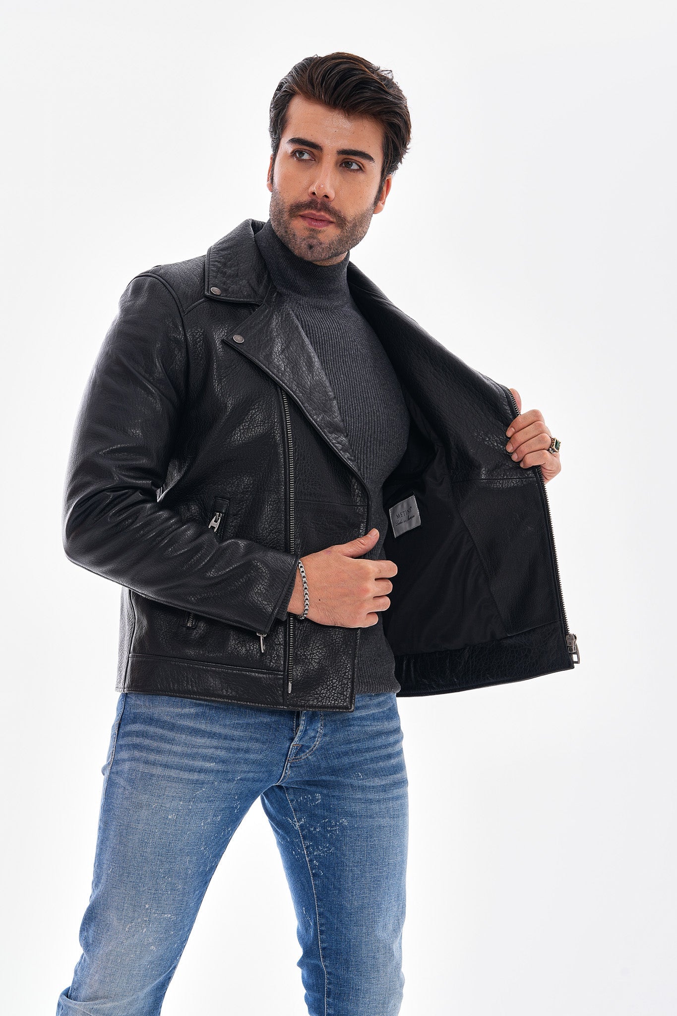 The Volt Textured Black Leather Jacket - Vinci Leather