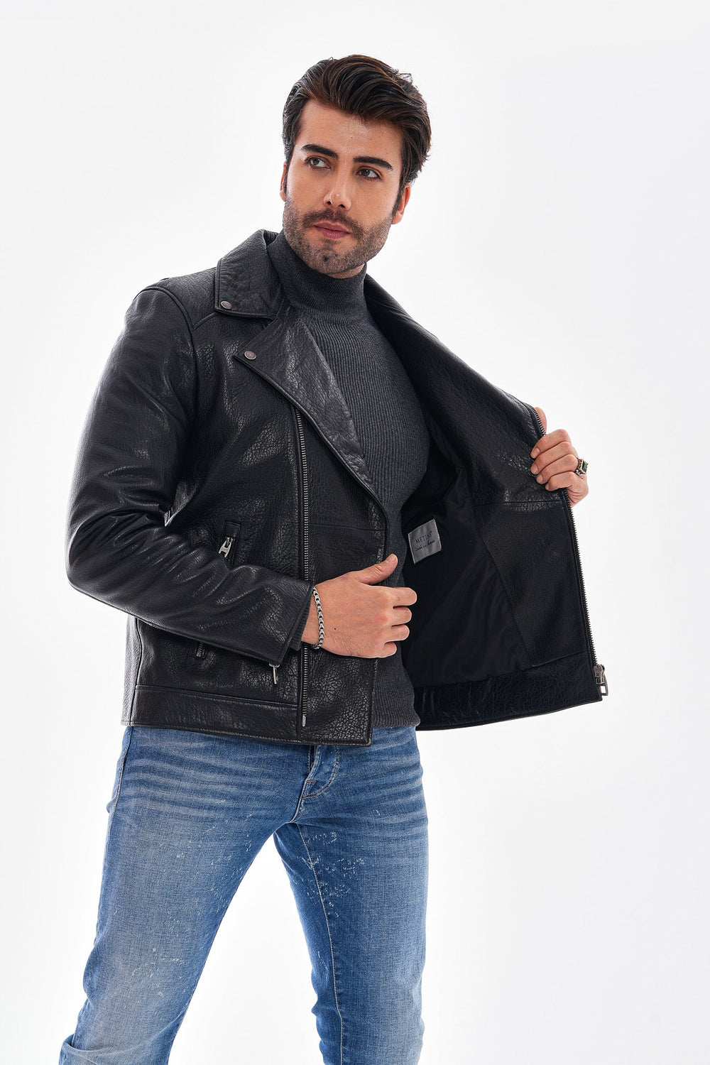 The Volt Textured Black Leather Jacket - Vinci Leather