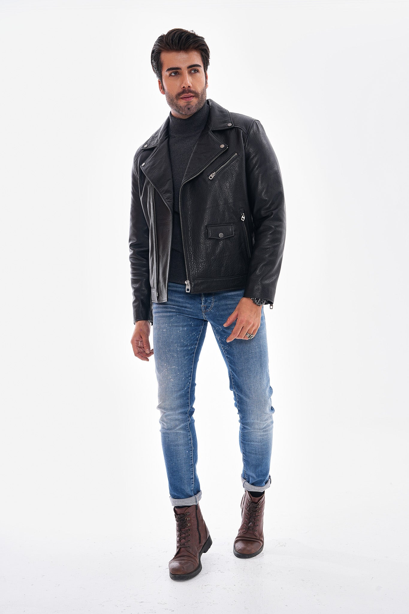 The Volt Textured Black Leather Jacket - Vinci Leather