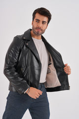 The Volt Black Leather Biker Jacket - Vinci Leather