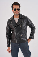 The Volt Black Leather Biker Jacket - Vinci Leather