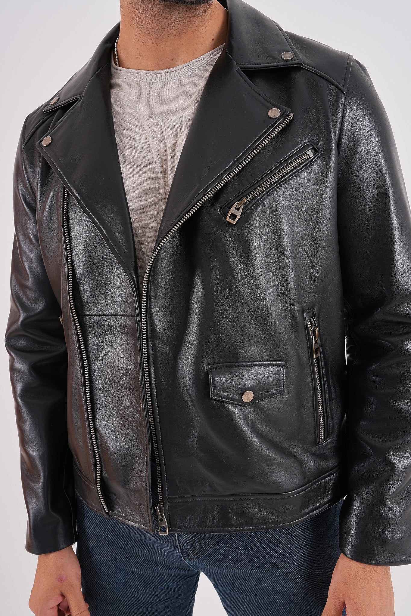 The Volt Black Leather Biker Jacket - Vinci Leather