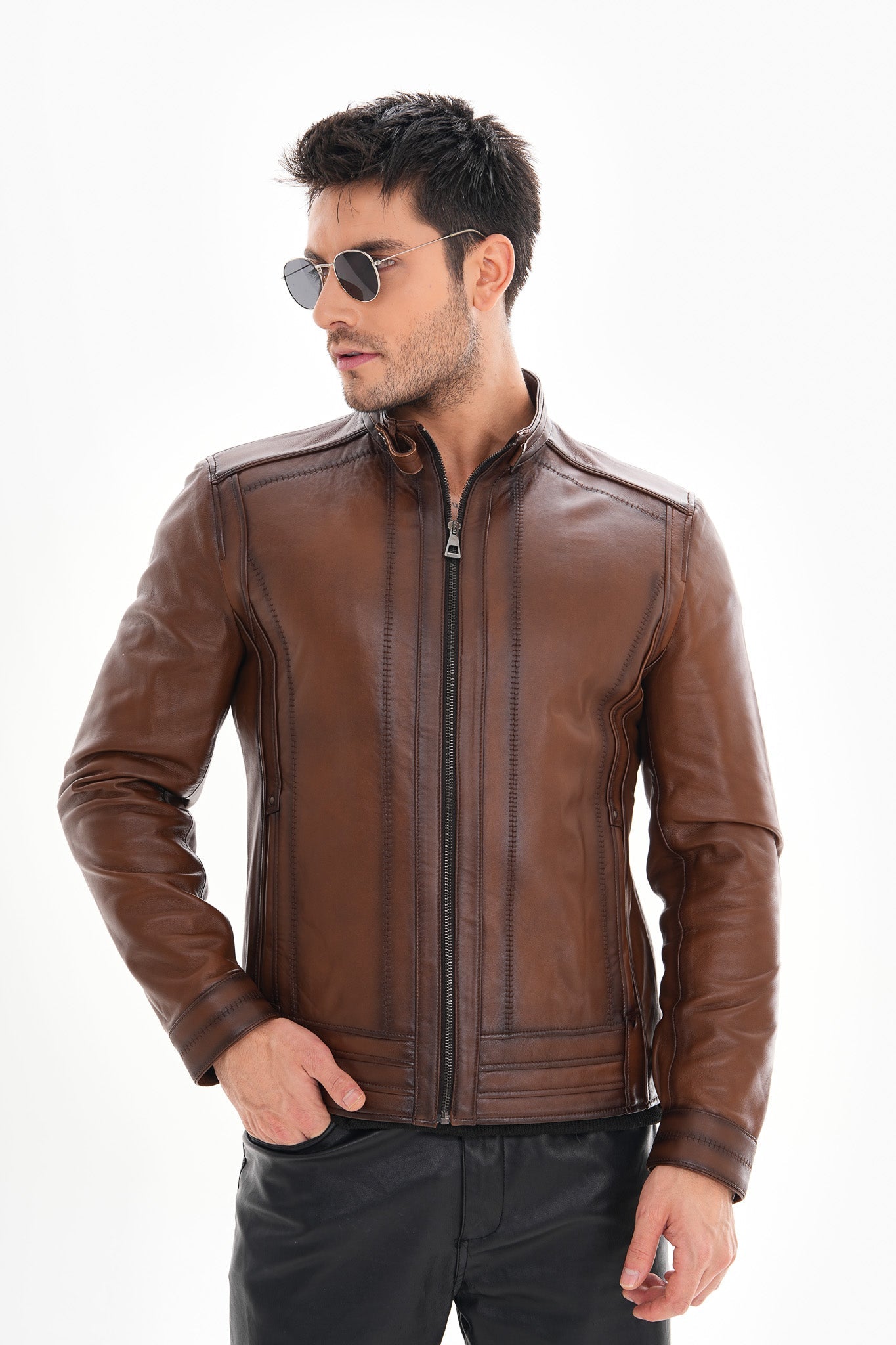 The Arezzo Brown Leather Jacket - Vinci Leather