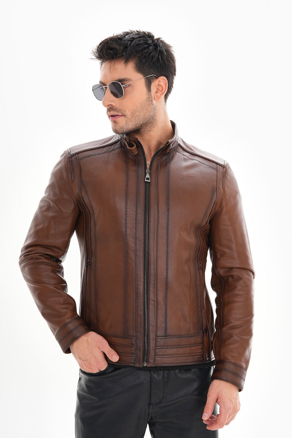 The Arezzo Brown Leather Jacket - Vinci Leather