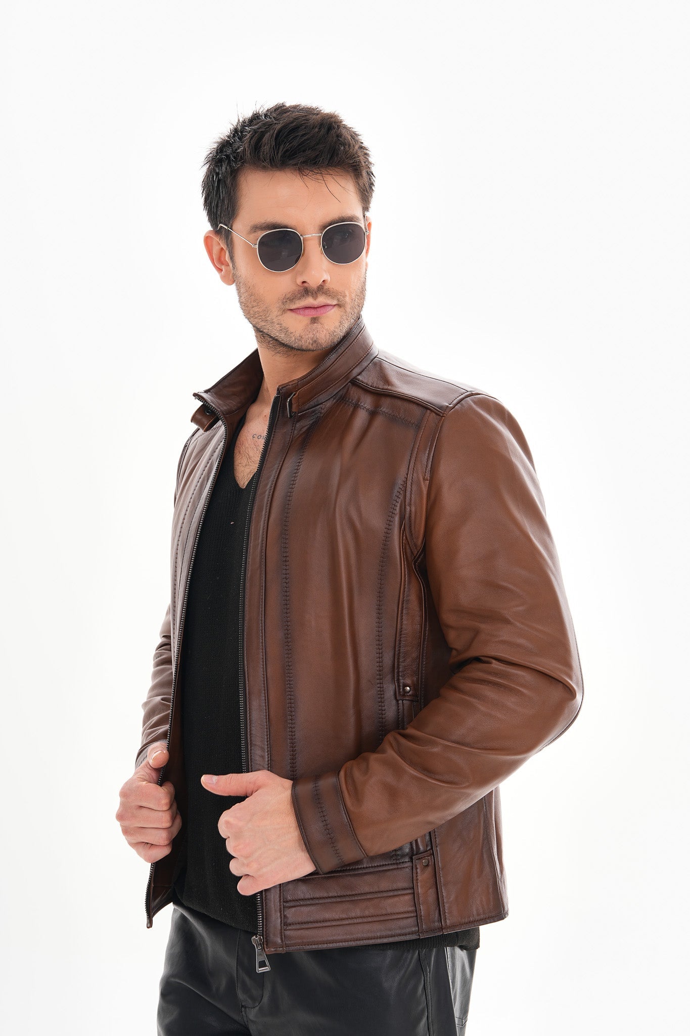 The Arezzo Brown Leather Jacket - Vinci Leather