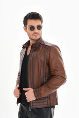 The Arezzo Brown Leather Jacket - Vinci Leather