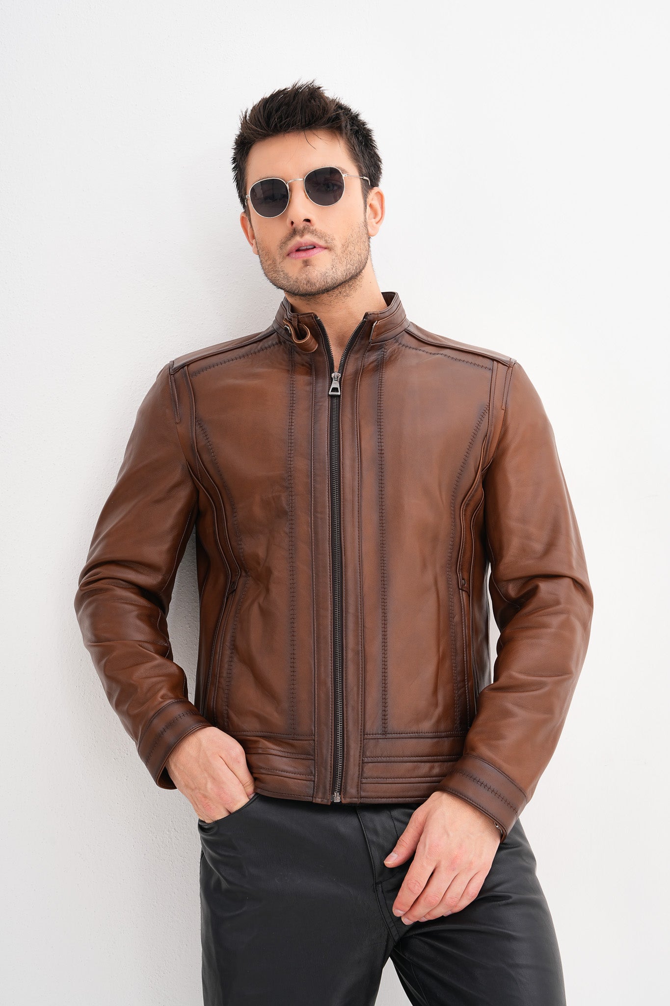 The Arezzo Brown Leather Jacket - Vinci Leather