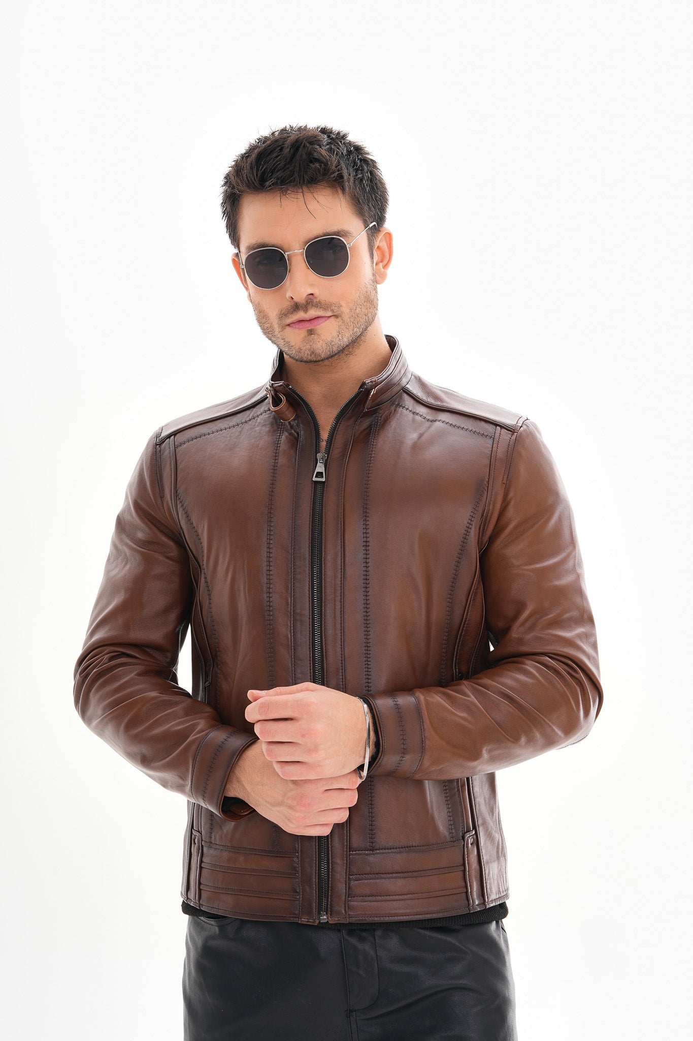 The Arezzo Brown Leather Jacket - Vinci Leather