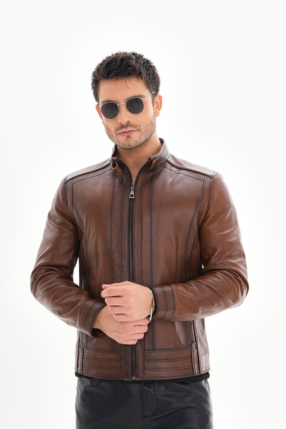 The Arezzo Brown Leather Jacket - Vinci Leather