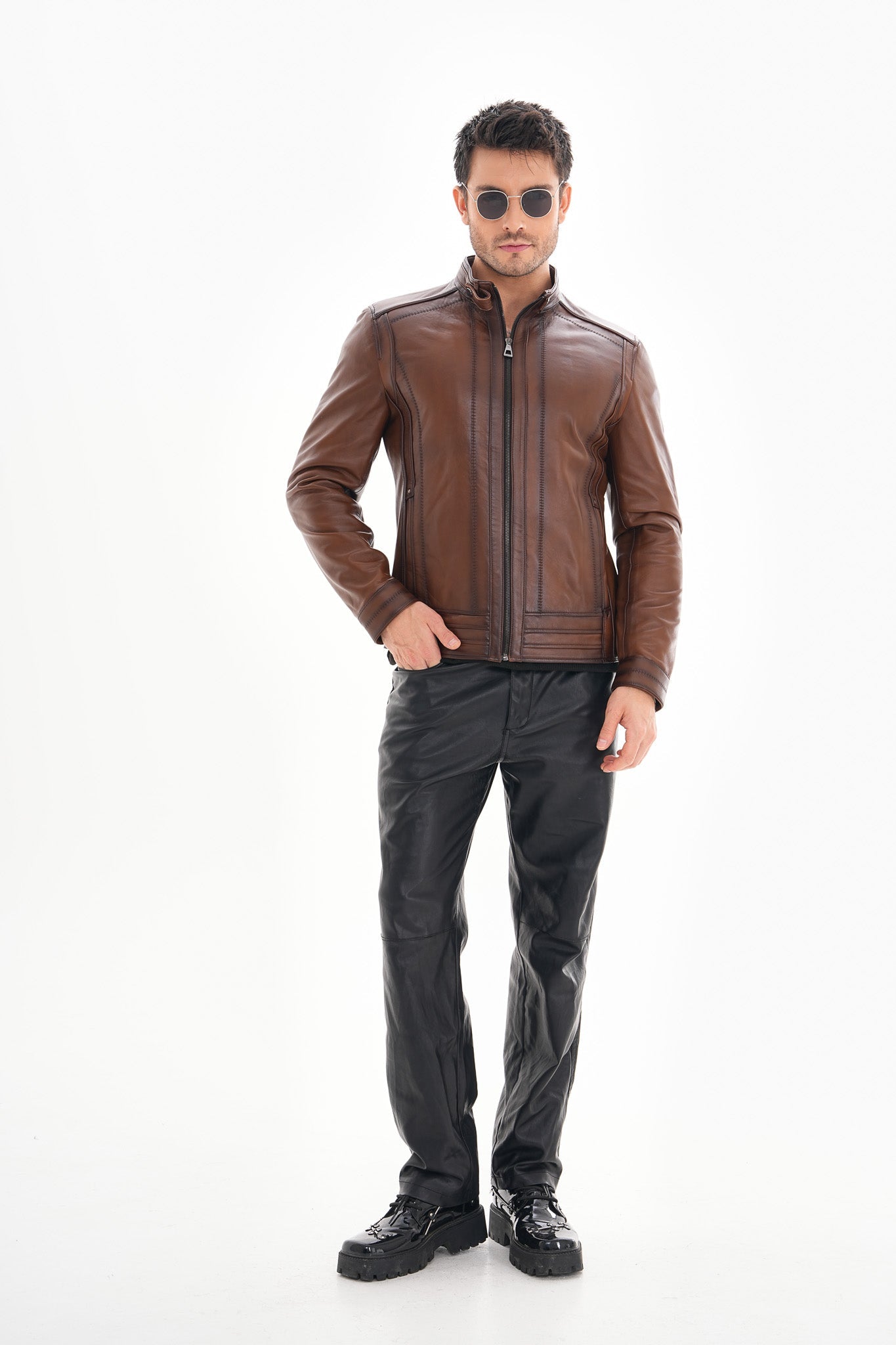 The Arezzo Brown Leather Jacket - Vinci Leather