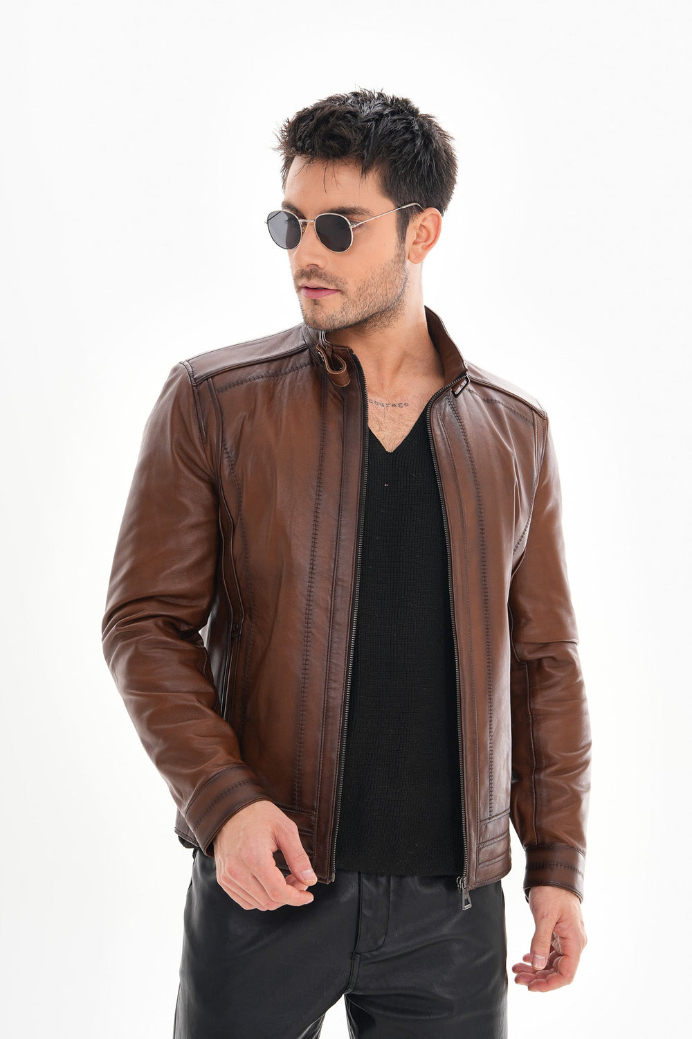 The Arezzo Brown Leather Jacket - Vinci Leather