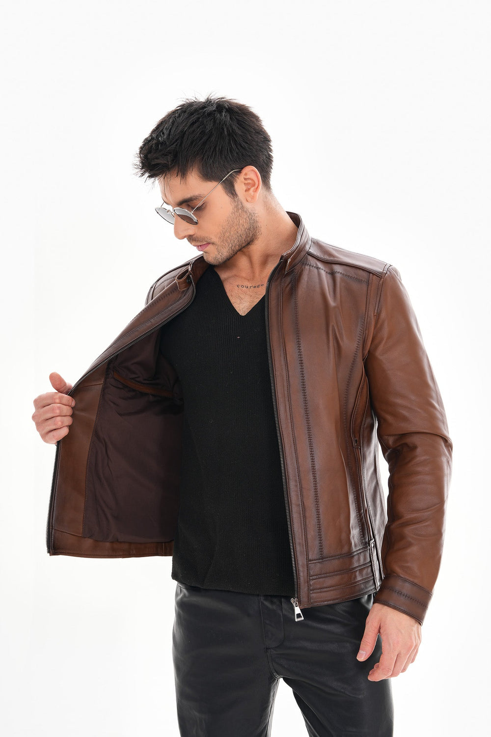 The Arezzo Brown Leather Jacket - Vinci Leather