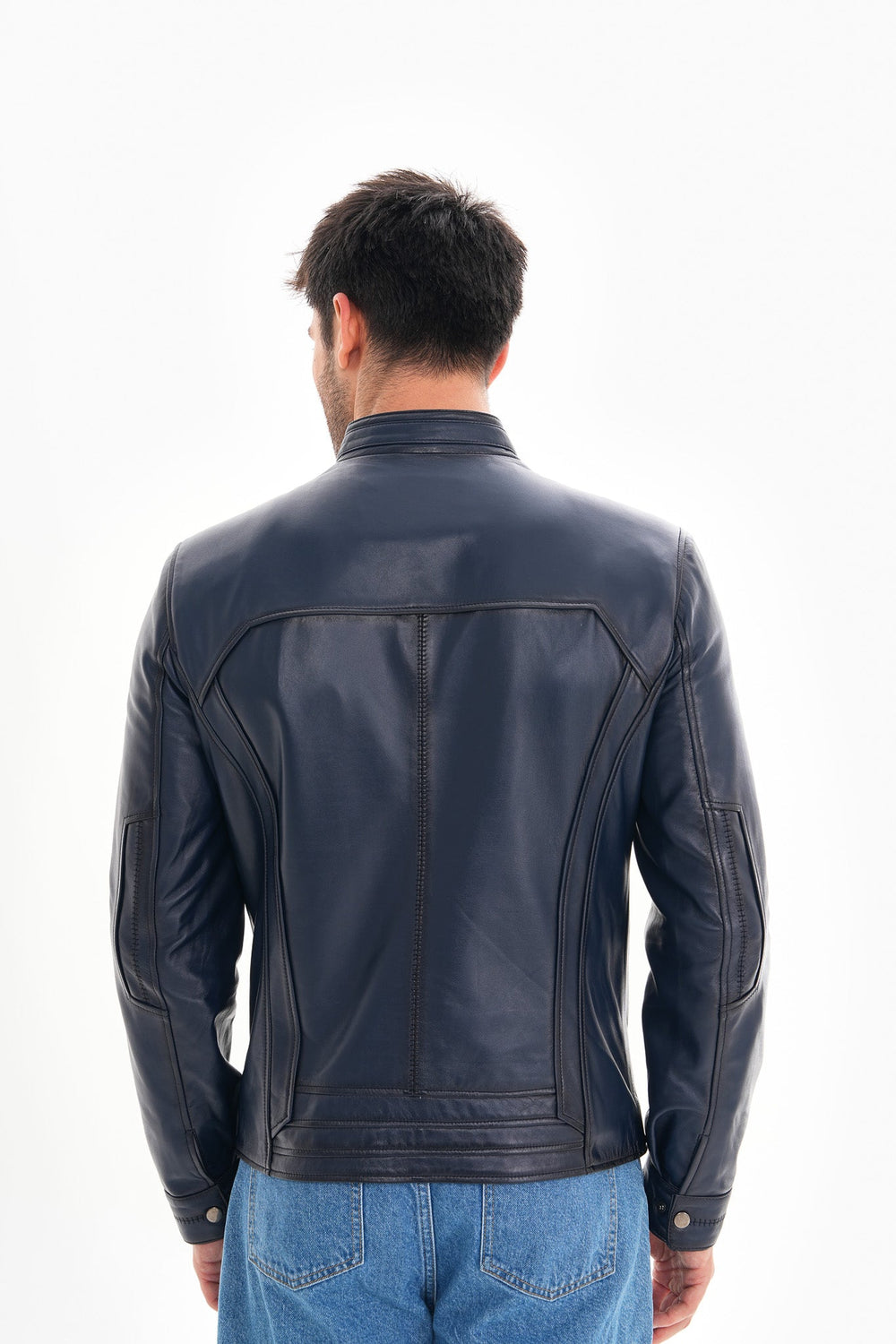The Arezzo Navy Blue Leather Jacket - Vinci Leather