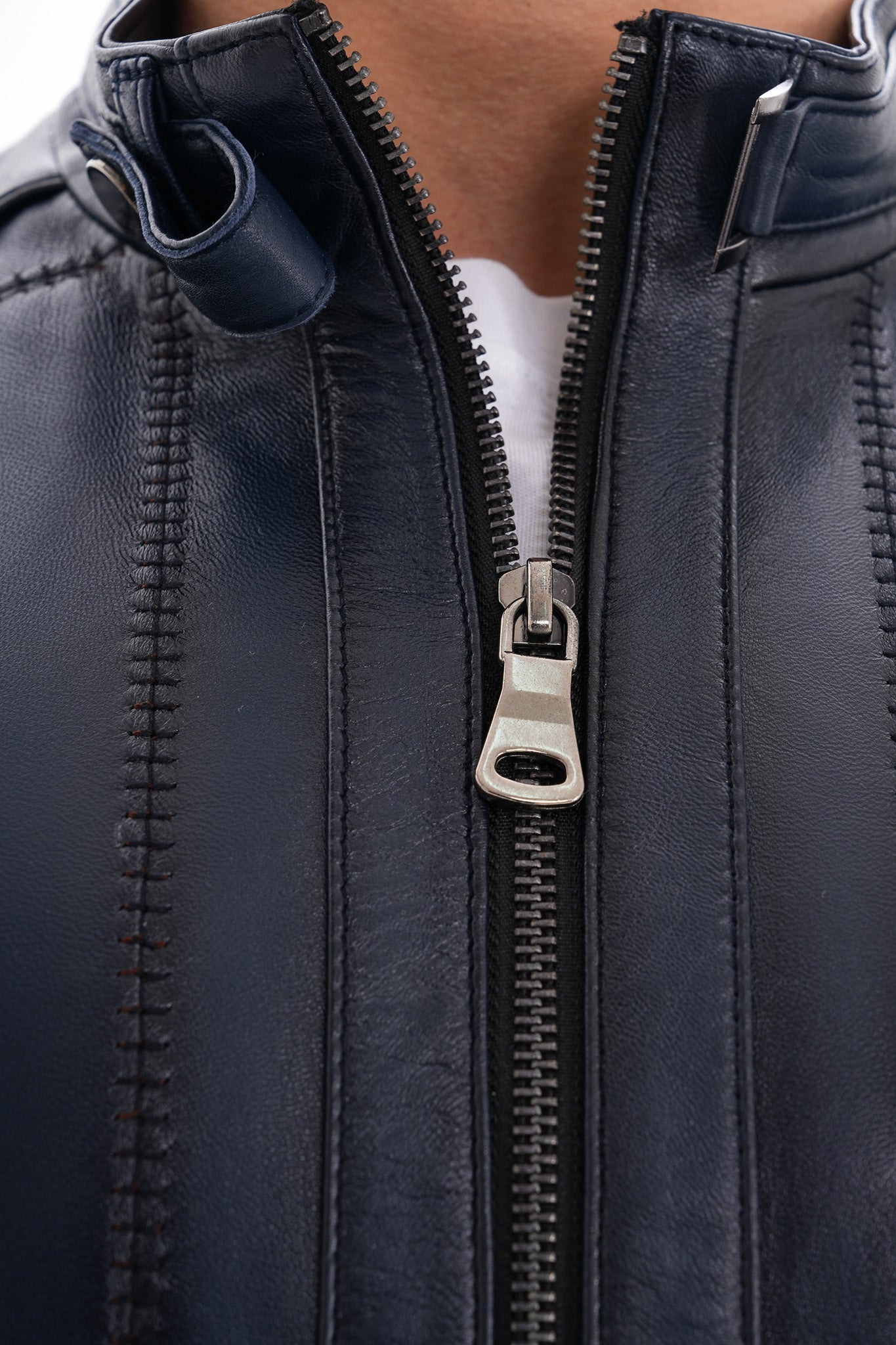 The Arezzo Navy Blue Leather Jacket - Vinci Leather