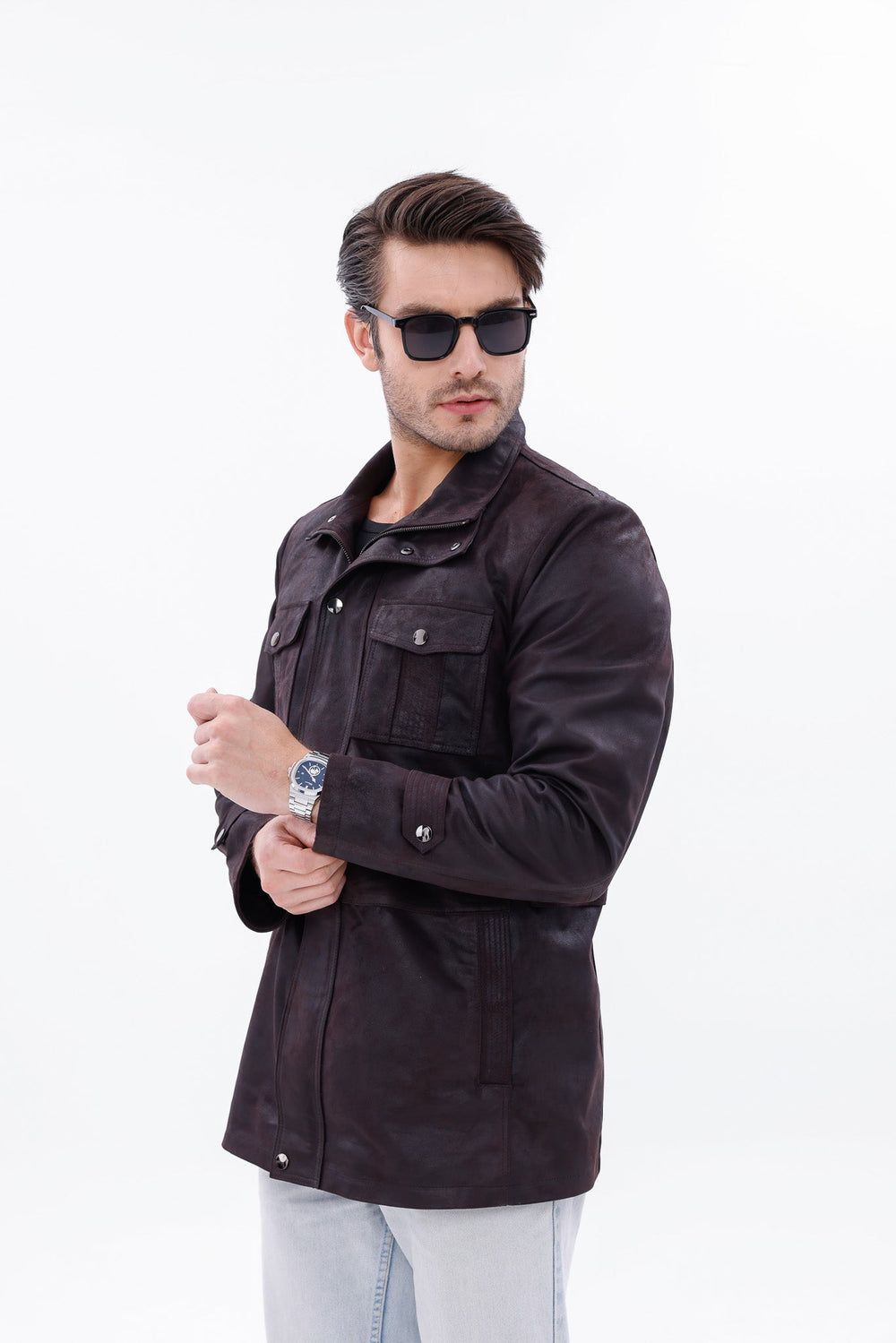 The Cremona Deep Brown Suede Leather Jacket - Vinci Leather
