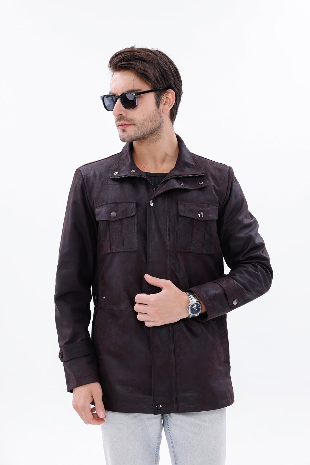 The Cremona Deep Brown Suede Leather Jacket - Vinci Leather