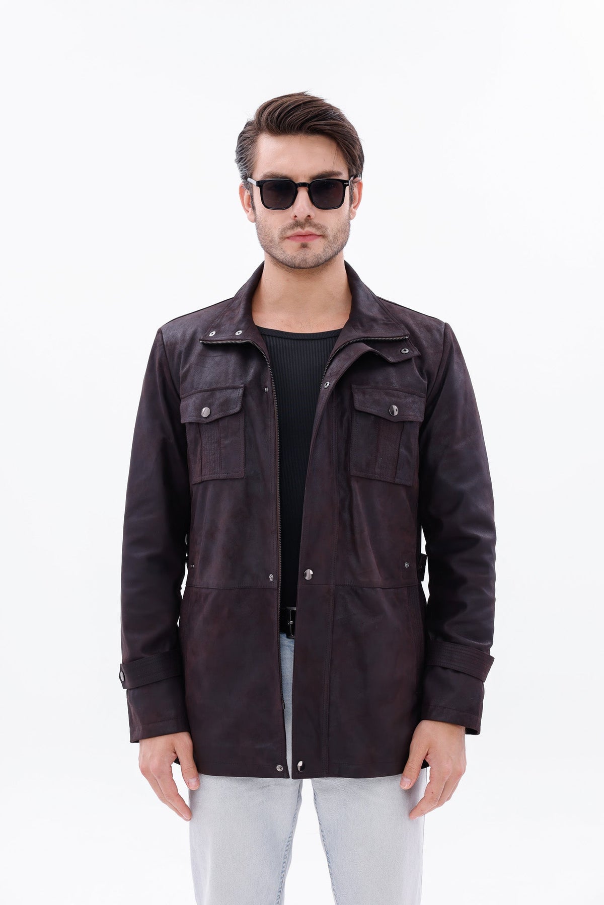 The Cremona Deep Brown Suede Leather Jacket - Vinci Leather