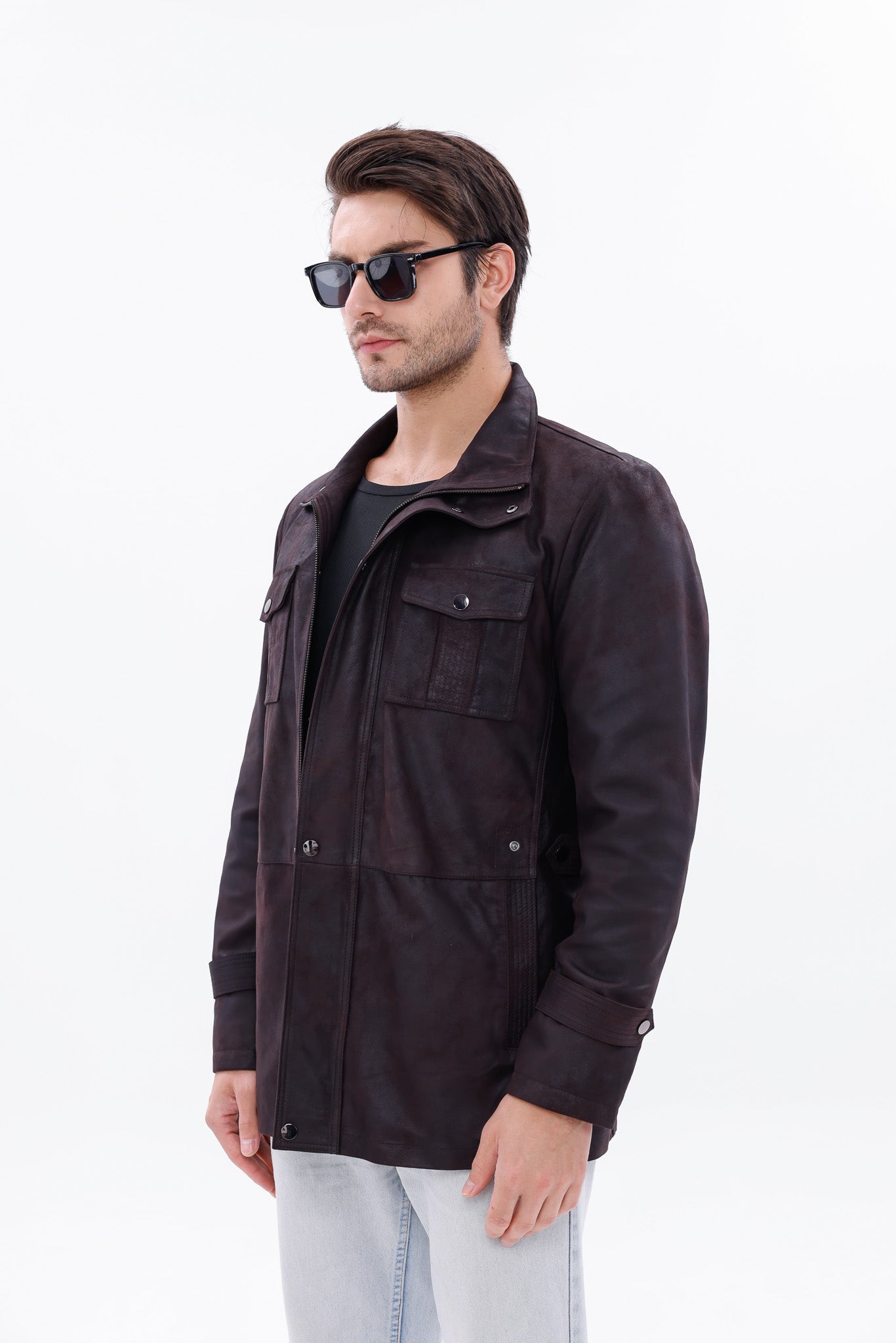 The Cremona Deep Brown Suede Leather Jacket - Vinci Leather