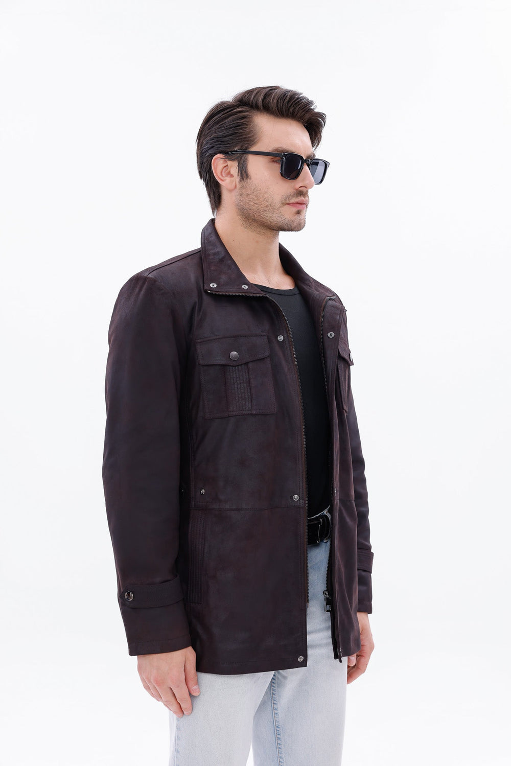 The Cremona Deep Brown Suede Leather Jacket - Vinci Leather
