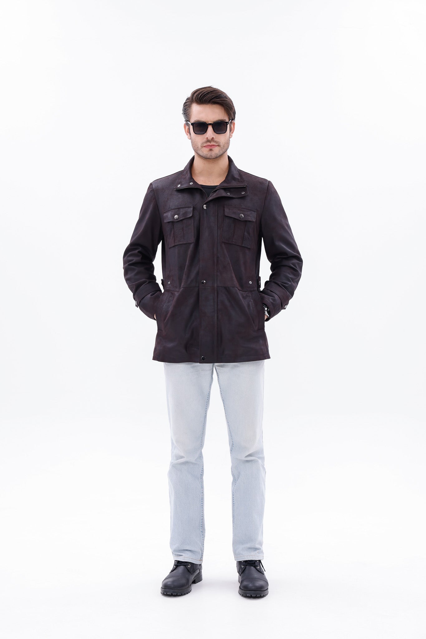 The Cremona Deep Brown Suede Leather Jacket - Vinci Leather