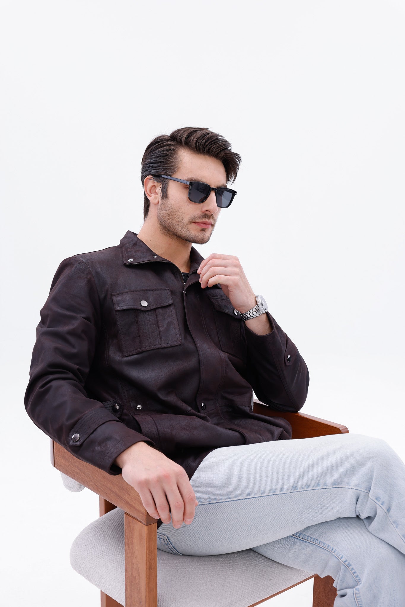 The Cremona Deep Brown Suede Leather Jacket - Vinci Leather