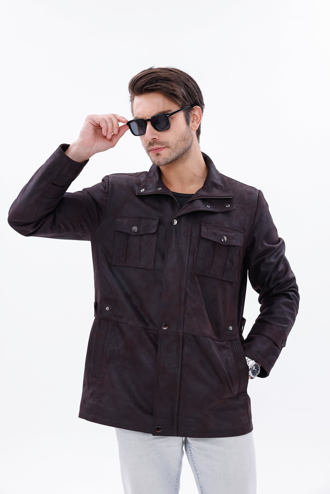 The Cremona Deep Brown Suede Leather Jacket - Vinci Leather