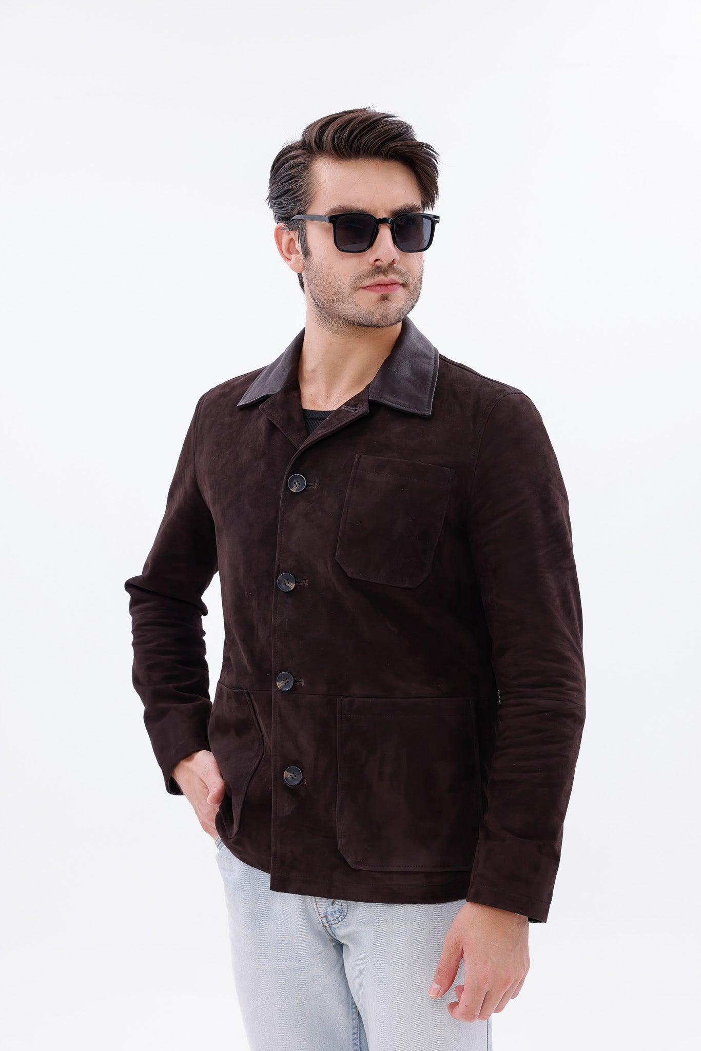 The Matera Suede Brown Leather Jacket - Vinci Leather