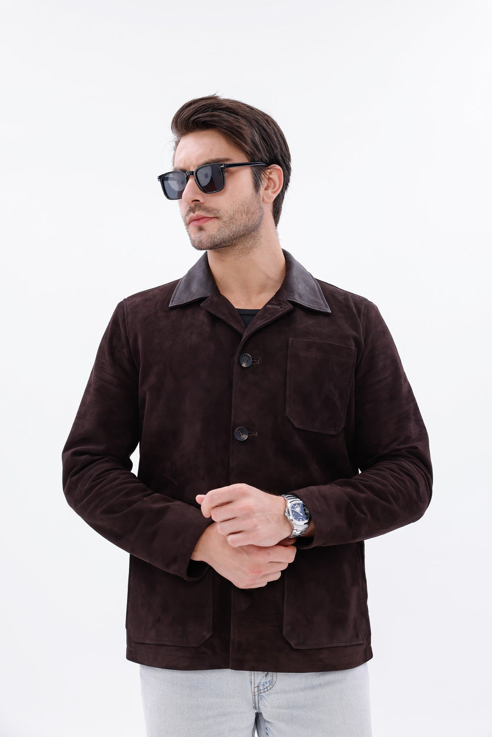The Matera Suede Brown Leather Jacket - Vinci Leather