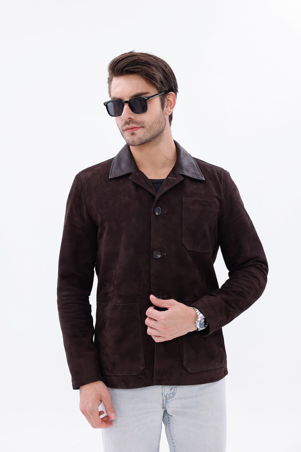 The Matera Suede Brown Leather Jacket - Vinci Leather
