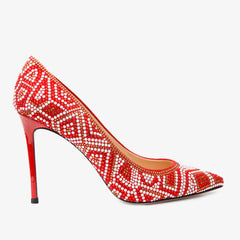 The Nampula Red Glitter Leather Pump Shoe - Vinci Leather