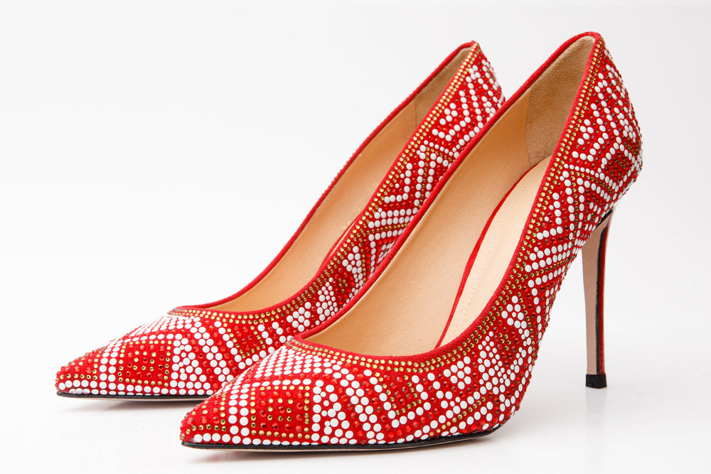 The Nampula Red Glitter Leather Pump Shoe - Vinci Leather