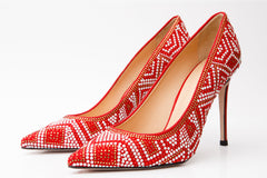 The Nampula Red Glitter Leather Pump Shoe - Vinci Leather
