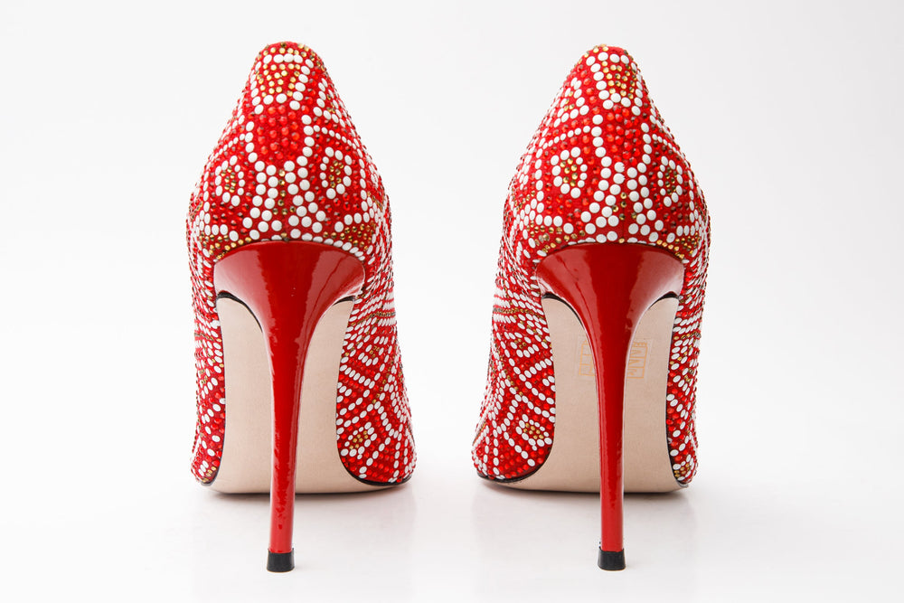 The Nampula Red Glitter Leather Pump Shoe - Vinci Leather