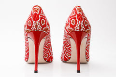 The Nampula Red Glitter Leather Pump Shoe - Vinci Leather