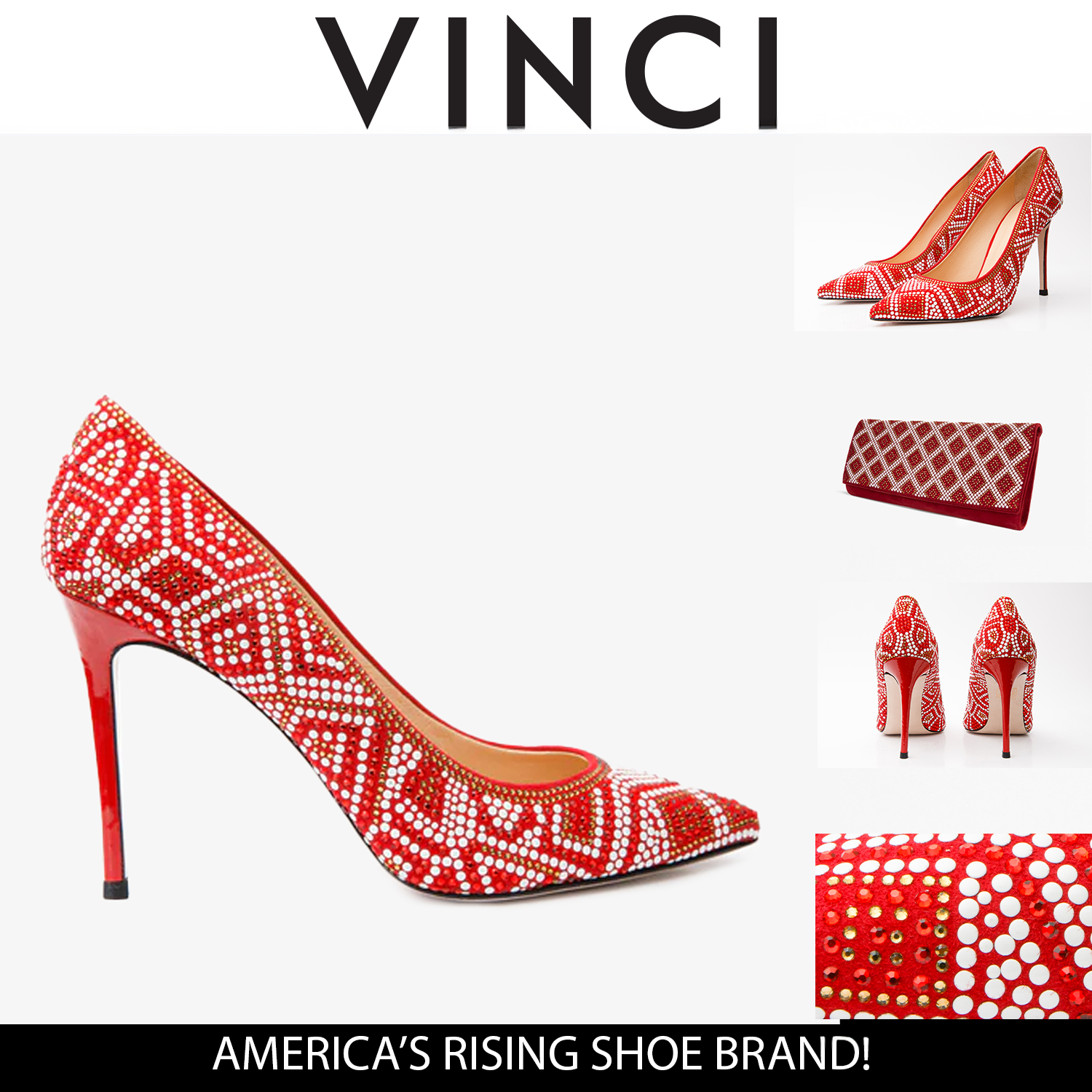 The Nampula Red Glitter Leather Pump Shoe - Vinci Leather