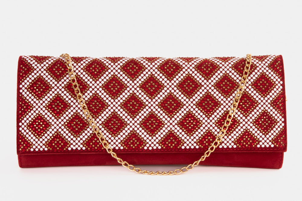 The Nampula Red Glitter Suede Leather Clutch - Vinci Leather