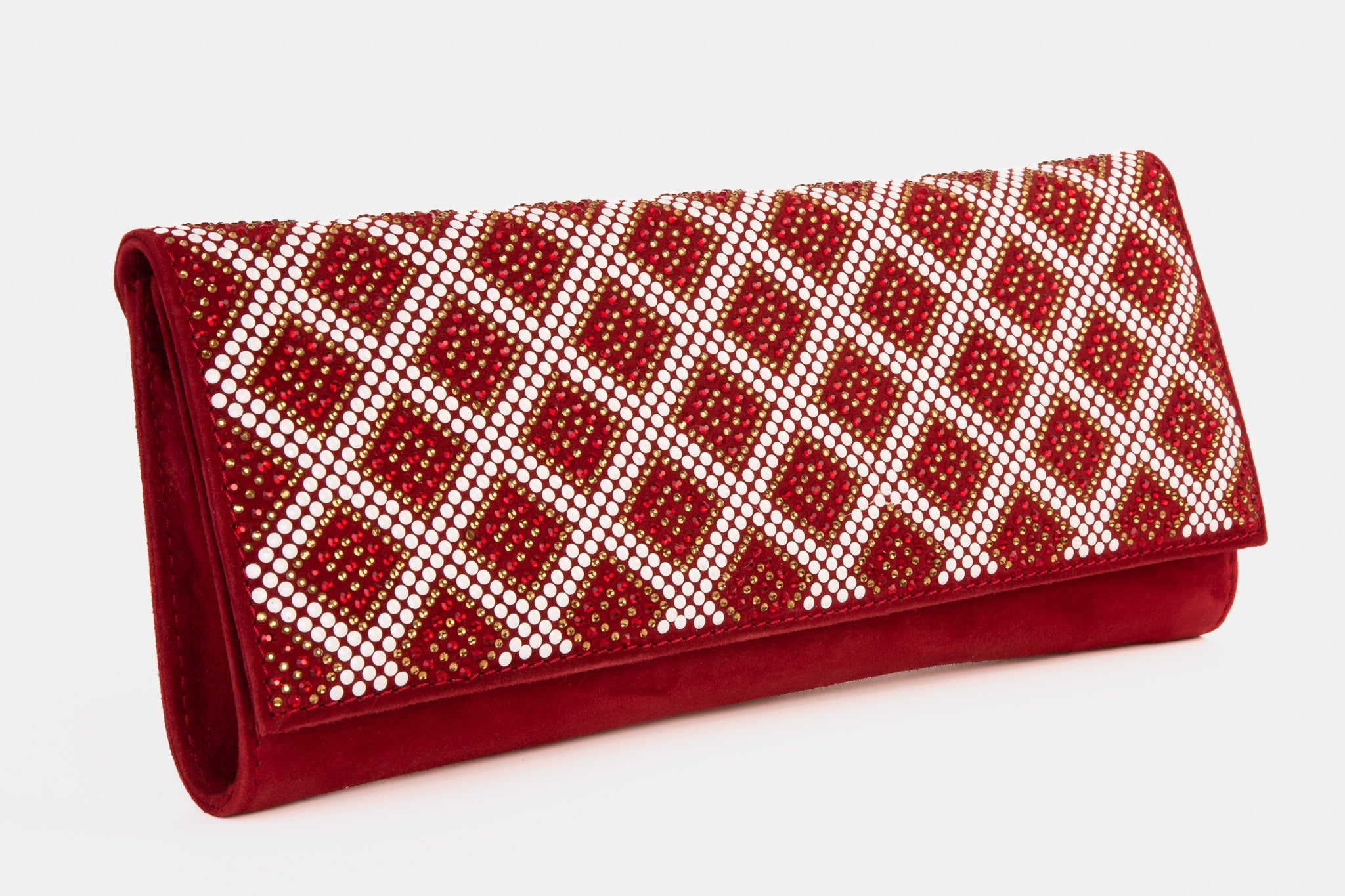 The Nampula Red Glitter Suede Leather Clutch - Vinci Leather