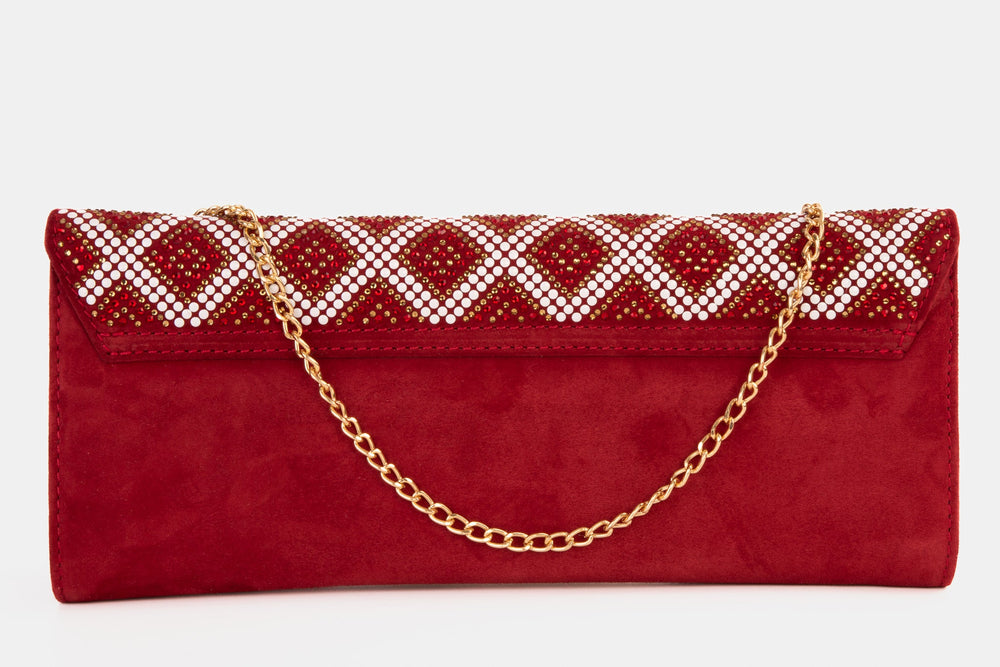 The Nampula Red Glitter Suede Leather Clutch - Vinci Leather