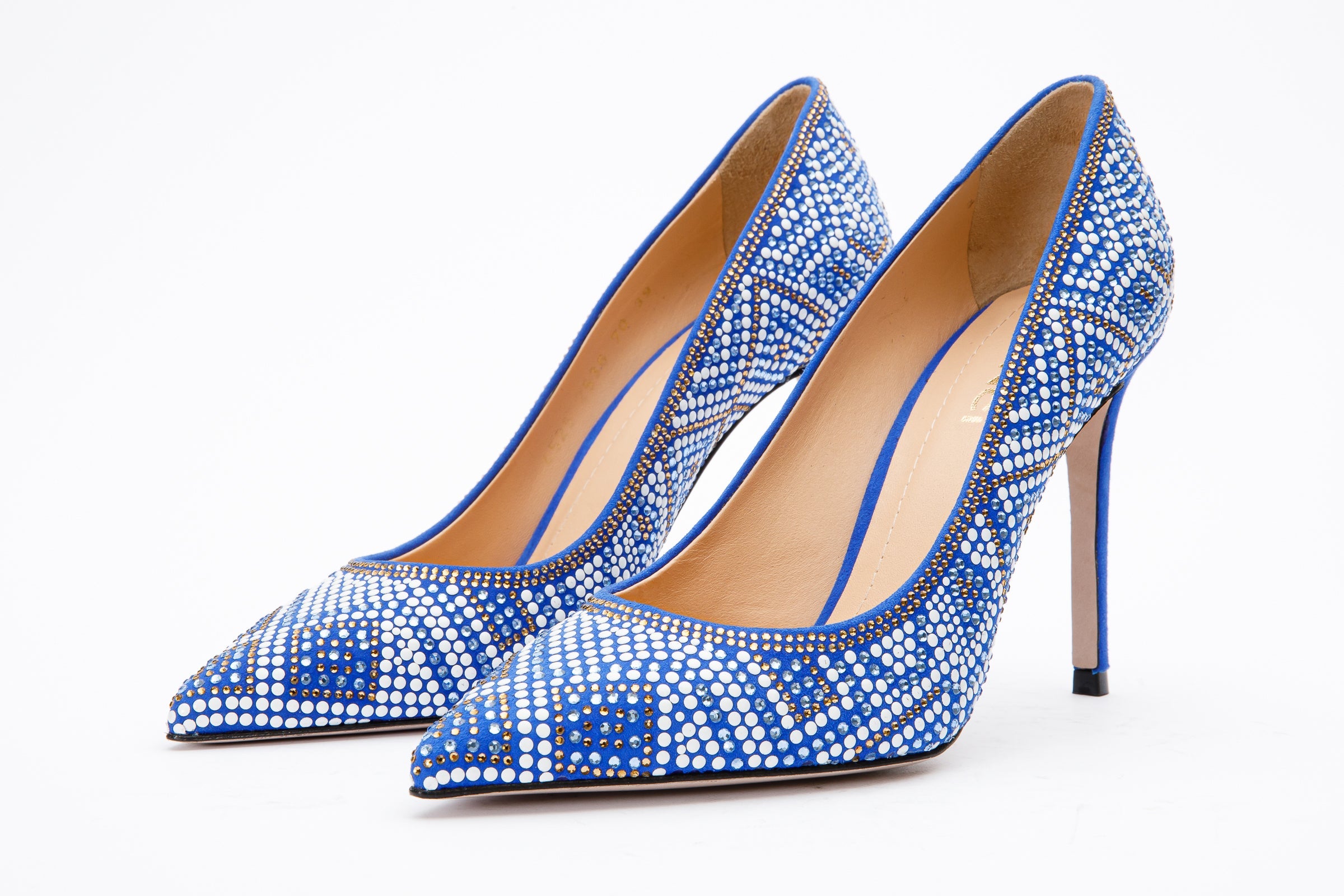The Nampula Sax Blue Glitter Leather Pump Shoe - Vinci Leather