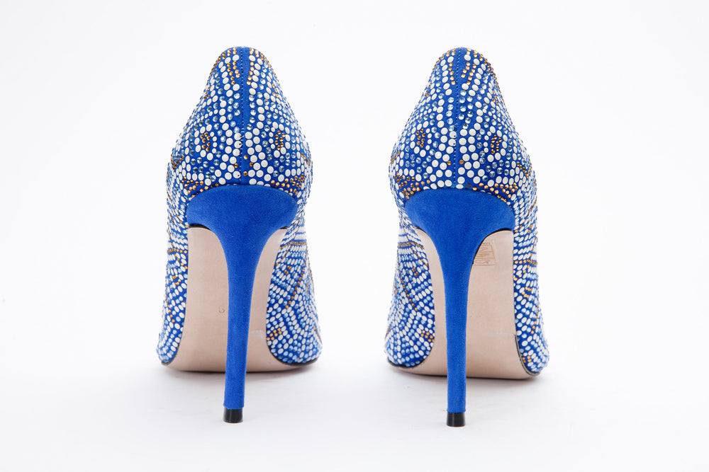 The Nampula Sax Blue Glitter Leather Pump Shoe - Vinci Leather