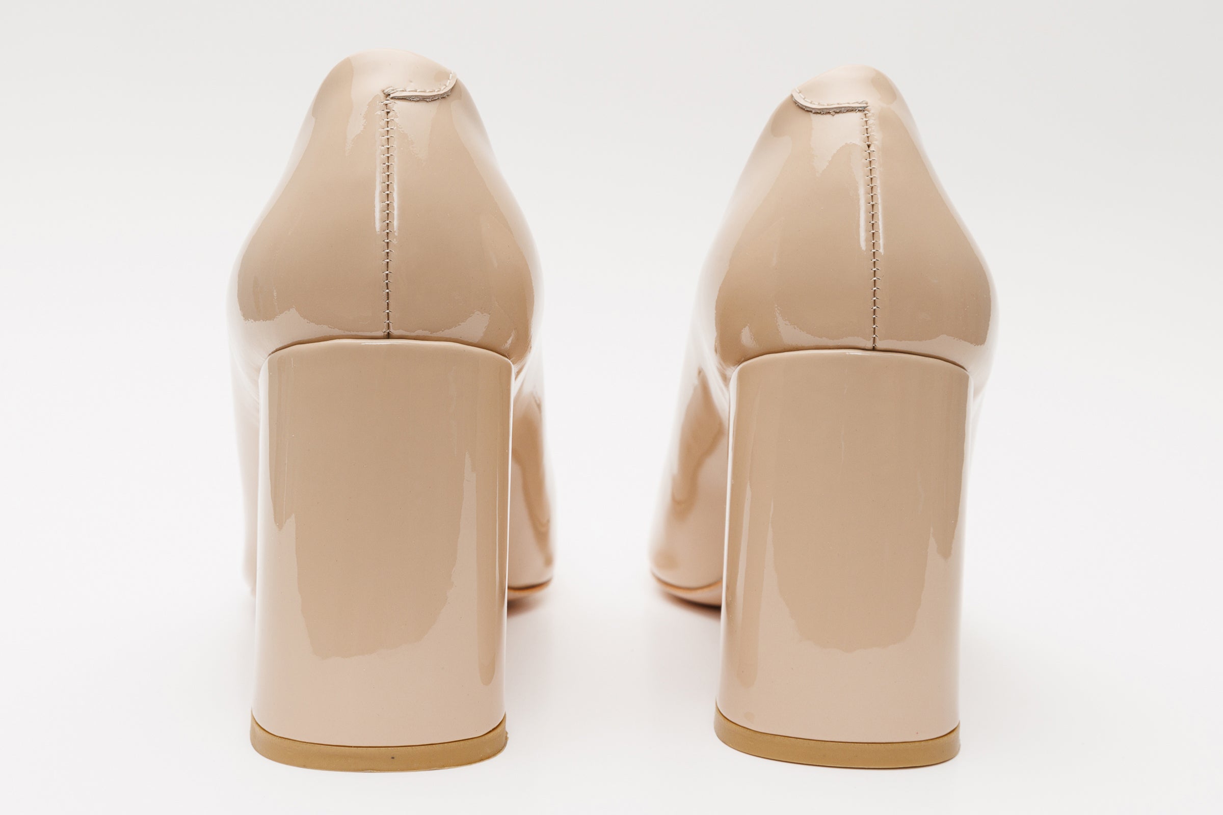 The Ferrara Cream Patent Leather Block Heel Pump Shoe - Vinci Leather