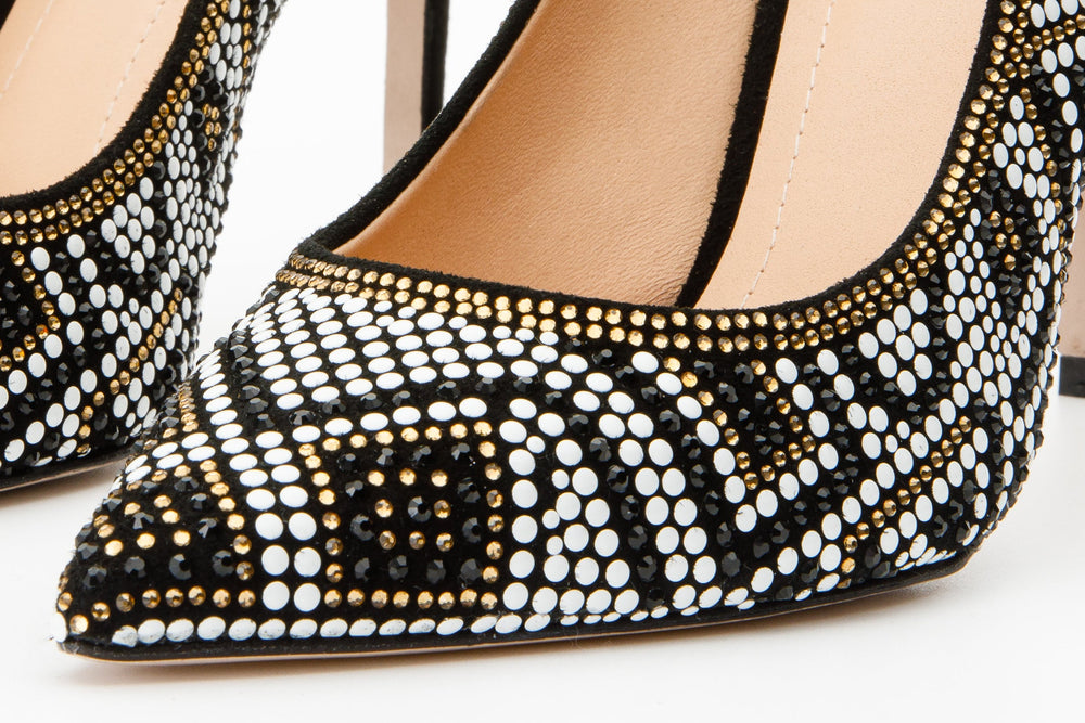 The Nampula Black Glitter Leather Pump Shoe - Vinci Leather