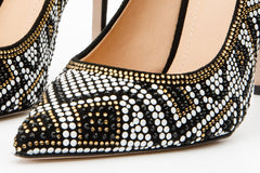 The Nampula Black Glitter Leather Pump Shoe - Vinci Leather