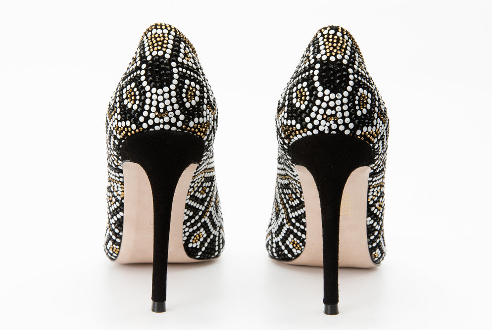 The Nampula Black Glitter Leather Pump Shoe - Vinci Leather