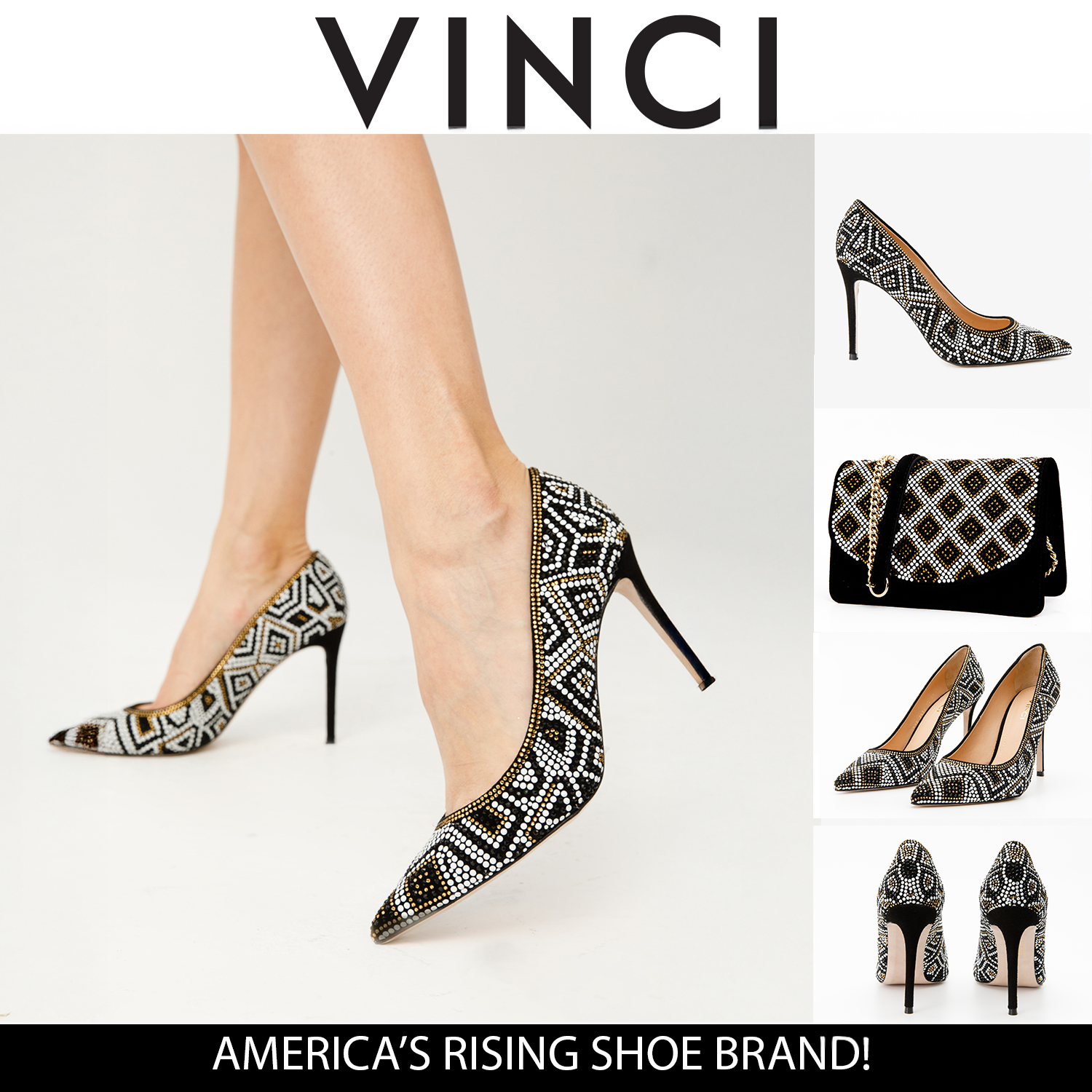 The Nampula Black Glitter Leather Pump Shoe - Vinci Leather