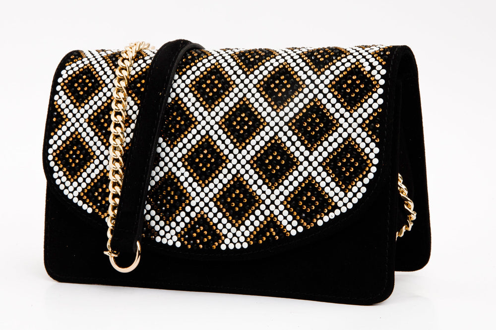 The Nampula Black Glitter Suede Leather Handbag - Vinci Leather