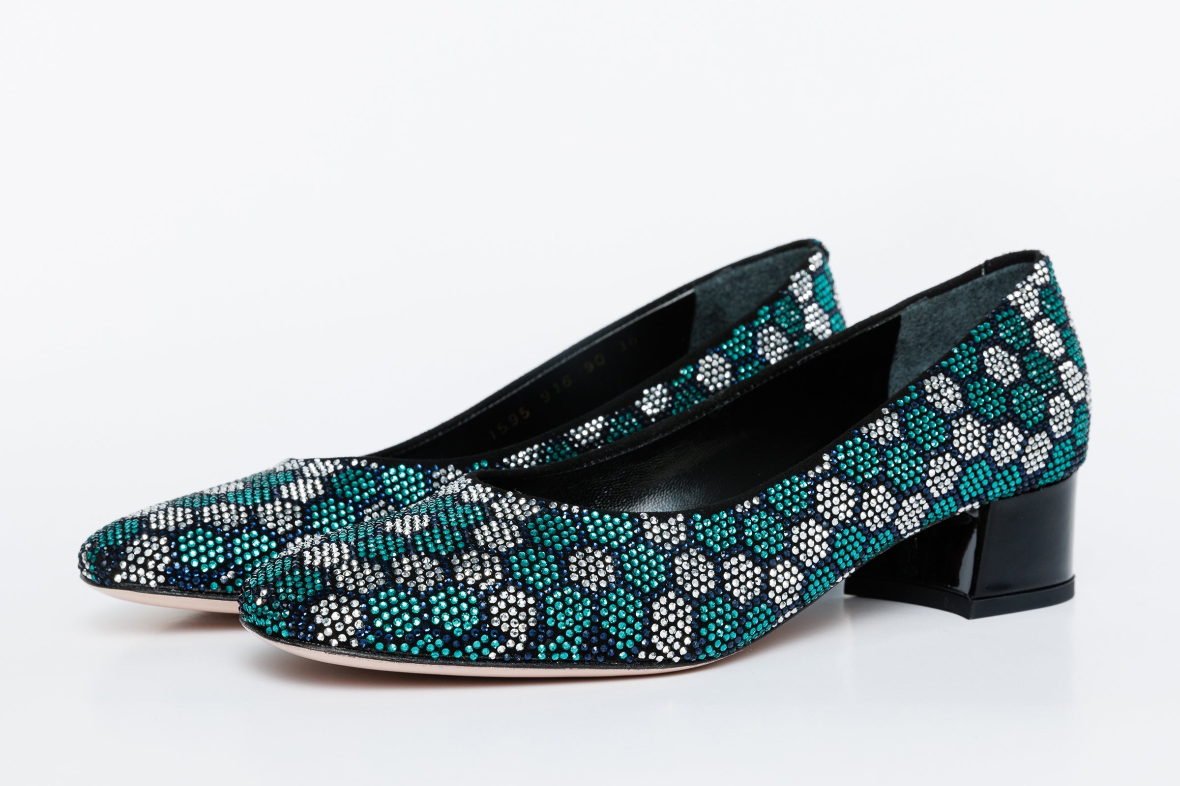 The Doha Turqoise Glitter Leather Block Pump Shoe - Vinci Leather