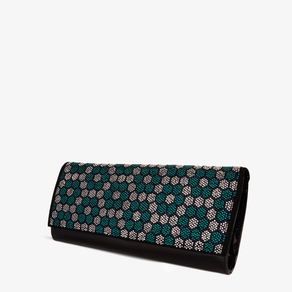 The Doha Black Leather Glitter Clutch - Vinci Leather